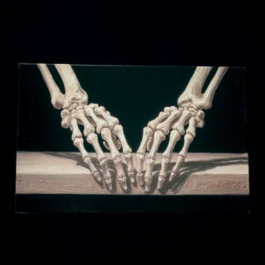Artistic Representation of Skeleton Hands Holding Surface Artistic Representation of Skeleton Hands Holding Surface
