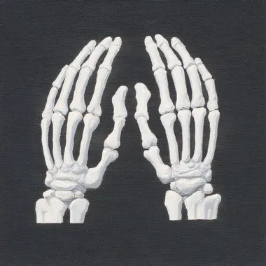 Artistic Representation of Two Skeleton Hands Holding a Surface Artistic Representation of Two Skeleton Hands Holding a Surface