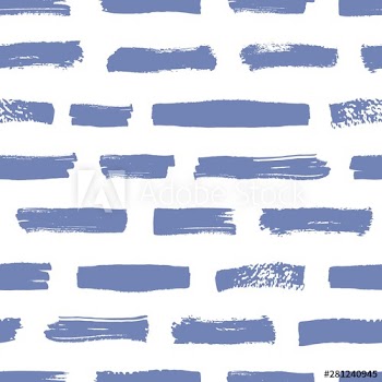 Artistic seamless pattern with blue brush strokes on white background