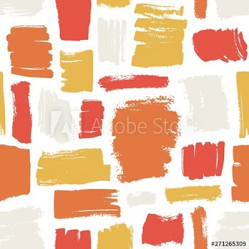 Artistic seamless pattern with red, orange, yellow brush strokes on white background