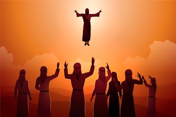Ascension day illustration with jesus and followers Free Vector