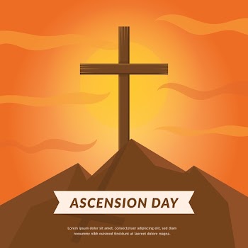 Ascension day with cross at sundown Free Vector