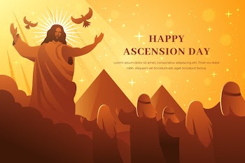 Ascension day with jesus and pyramids Free Vector