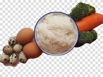 Asian cuisine Egg drop soup Quail eggs, Fresh white rice transparent background PNG clipart