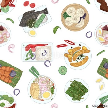 Asian cuisine hand drawn vector seamless pattern