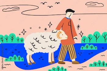 Asian man and animal for qurban Idul Adha