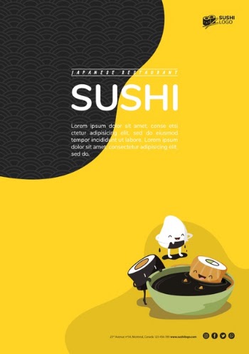 Asian sushi restaurant flyer template Free Psd
