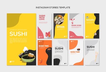 Asian sushi restaurant social media posts Free Psd