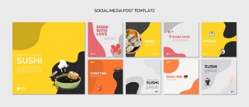 Asian sushi restaurant social media posts Free Psd