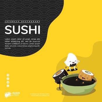 Asian sushi restaurant square banner template Free Psd