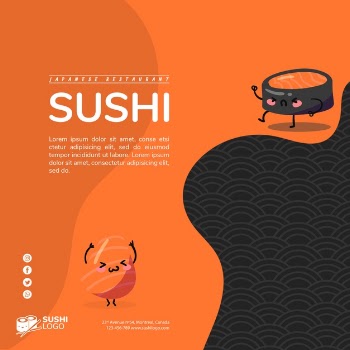 Asian sushi restaurant square banner template Free Psd