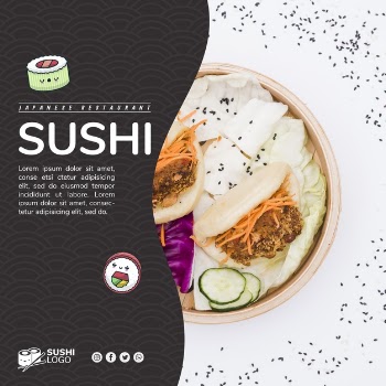 Asian sushi restaurant square banner template Free Psd