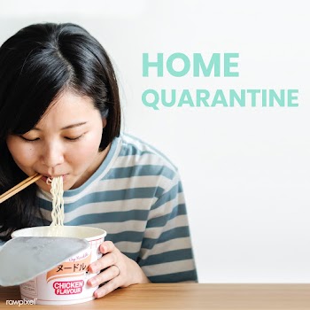 Asian woman eating instant noodles during coronavirus quarantine | Free  vector - 2303449