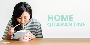 Asian woman eating instant noodles during coronavirus quarantine templ.. | Free  psd mockup - 2303122