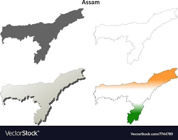 Assam blank detailed outline map set vector image