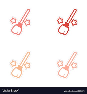 Assembly bright stickers witch magic broom with vector image