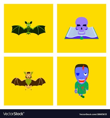 Assembly flat bat book skull zombie men vector image