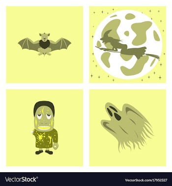 Assembly flat bat full moon witch zombie men ghost vector image