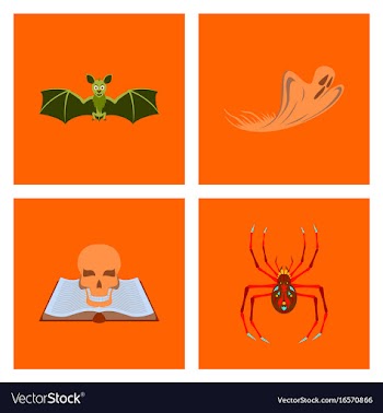 Assembly flat bat ghost book skull spider vector image