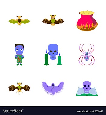 Assembly flat book skull ghost bat spider zombie vector image