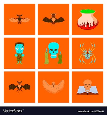 Assembly flat book skull ghost bat spider zombie vector image