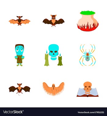 Assembly flat book skull ghost bat spider zombie vector image
