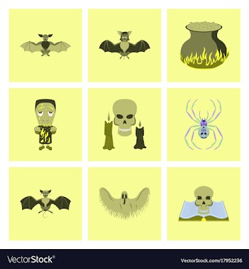 Assembly flat book skull ghost bat spider zombie vector image