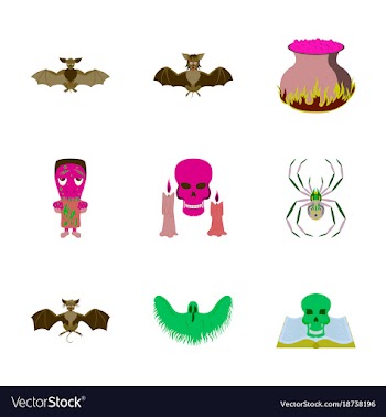 Assembly flat book skull ghost bat spider zombie vector image
