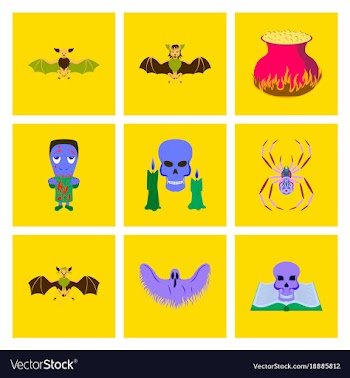 Assembly flat book skull ghost bat spider zombie vector image
