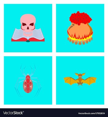 Assembly flat book skull potion cauldron spider vector image