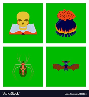 Assembly flat book skull potion cauldron spider vector image