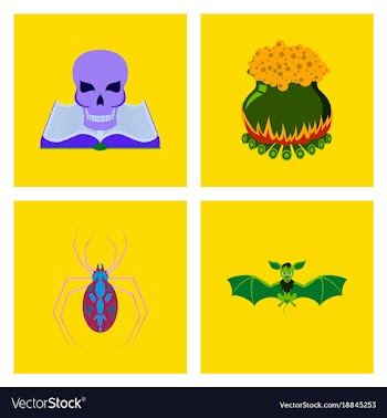 Assembly flat book skull potion cauldron spider vector image