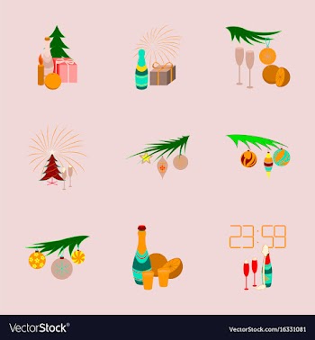 Assembly flat celebration christmas tree champagne vector image