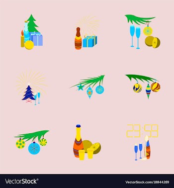 Assembly flat celebration christmas tree champagne vector image