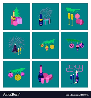 Assembly flat celebration christmas tree champagne vector image