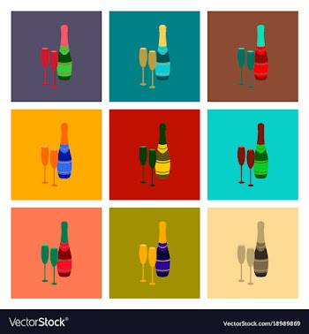 Assembly flat champagne bottle and glasses vector image