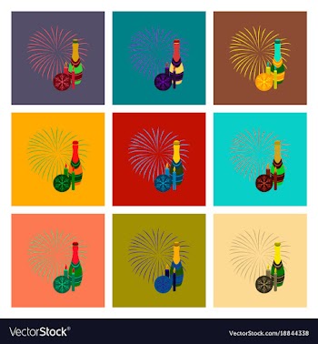 Assembly flat champagne candles fireworks vector image
