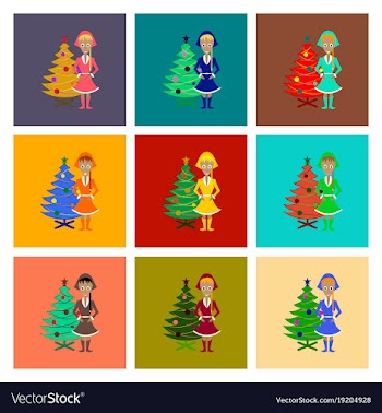 Assembly flat christmas girl and fir tree vector image