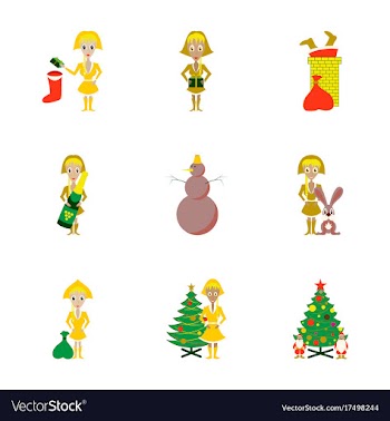 Assembly flat christmas girl snowman tree gift box vector image