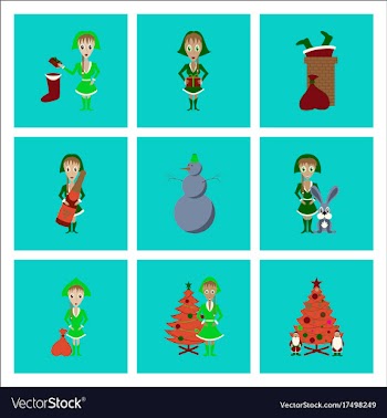 Assembly flat christmas girl snowman tree gift box vector image