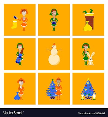 Assembly flat christmas girl snowman tree gift box vector image