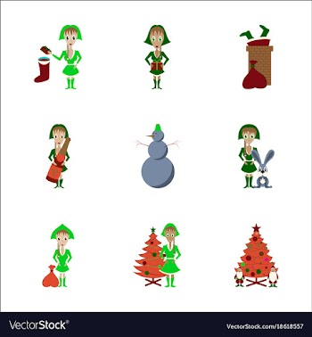 Assembly flat christmas girl snowman tree gift box vector image