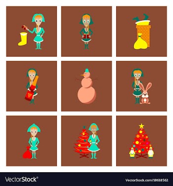 Assembly flat christmas girl snowman tree gift box vector image