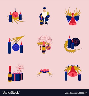 Assembly flat christmas tree bells toys vector image