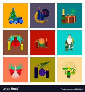 Assembly flat christmas tree bells toys vector image