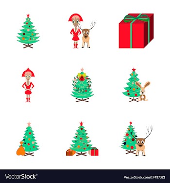 Assembly flat christmas tree deer rabbit champagne vector image