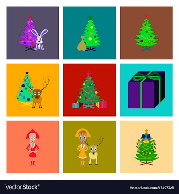 Assembly flat christmas tree deer rabbit champagne vector image