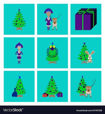 Assembly flat christmas tree deer rabbit champagne vector image