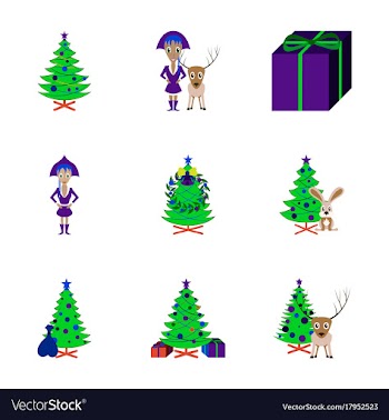 Assembly flat christmas tree deer rabbit champagne vector image