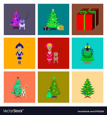 Assembly flat christmas tree deer rabbit champagne vector image